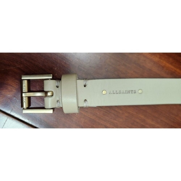All Saints belt women's cream leather skinny studs luxury pastel new $109 - Picture 4 of 8